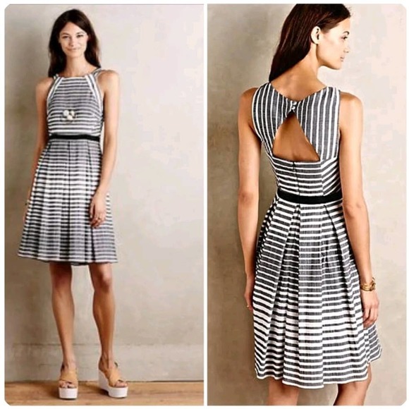 Anthropologie Dresses & Skirts - Eva Franco Saybrook Fit & Flare Dress Women 00P Striped Black White USA Cotton
